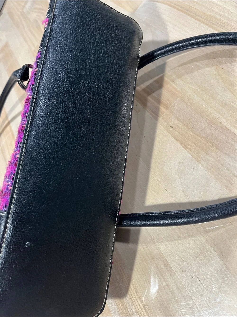 Liz Claiborne Black Leather & Pink Tweed Shoulder Bag